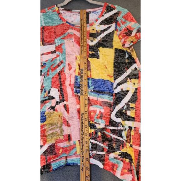 Chelsea & Theodore T Shirt Women M Multicolor Graffeti Tunic Burnout Asymmetric - Picture 4 of 7